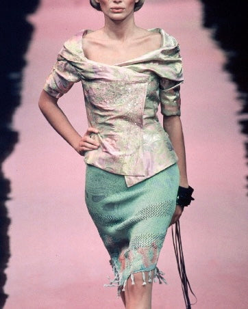 Christian Lacroix Vintage SS 1999 Pink Green Metallic Iridescent Flora Amarcord Vintage Fashion