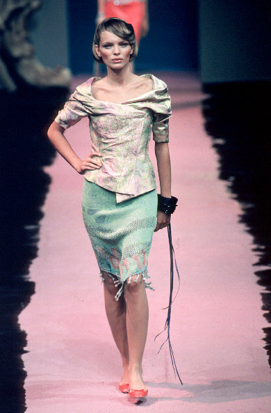 Christian Lacroix Vintage SS 1999 Pink Green Metallic Iridescent Floral Brocade Embroidered Satin Jacket Top