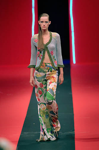 Christian Lacroix Vintage SS 2000 Baby Blue Multicolor Floral Embellished Knit Crochet Tank Top & Cardigan Twin Set