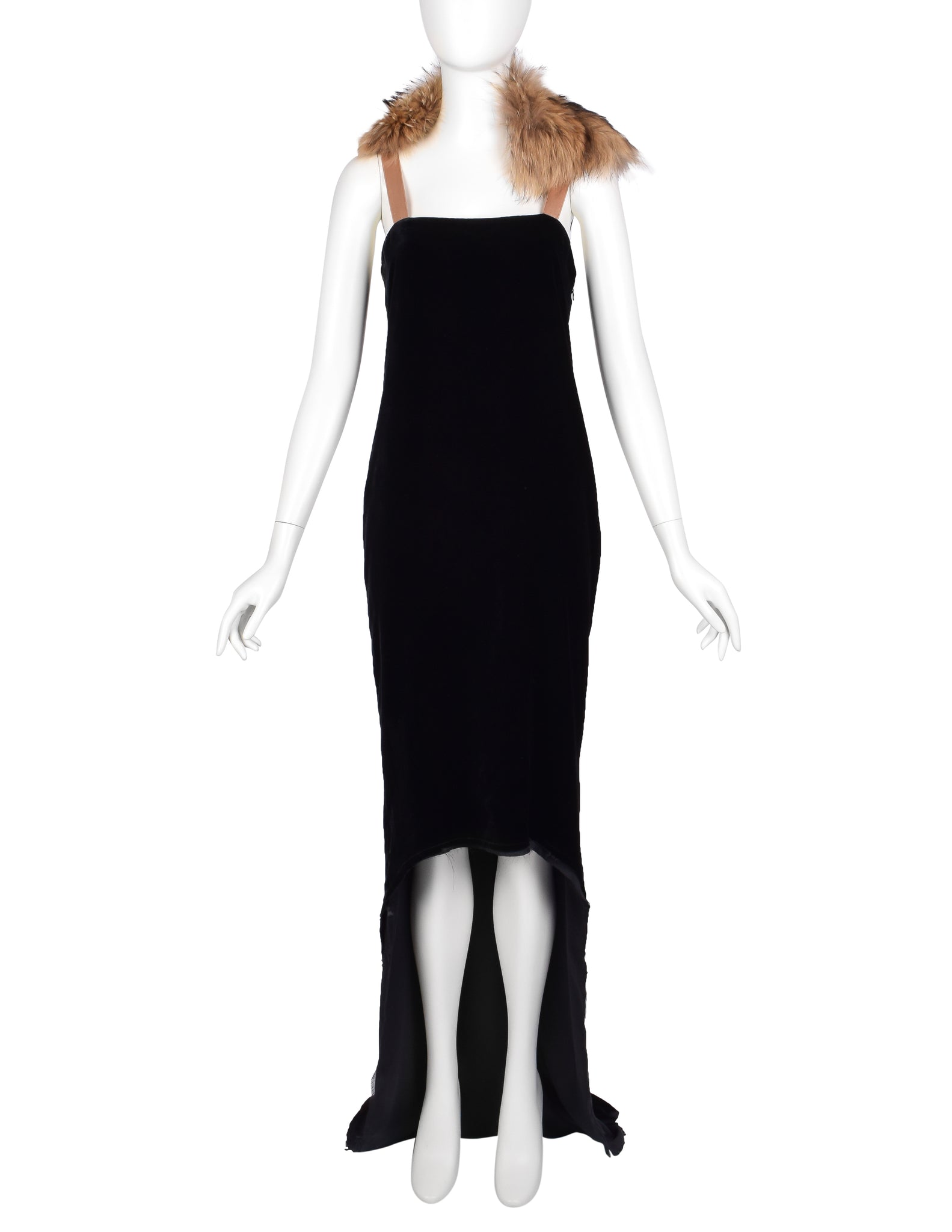 Lanvin Vintage AW 2004 by Alber Elbaz Marmot and Black Silk Velvet Bustle Trained Gown
