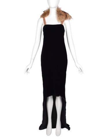 Lanvin Vintage AW 2004 by Alber Elbaz Marmot and Black Silk Velvet Bustle Trained Gown