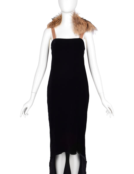 Lanvin Vintage AW 2004 by Alber Elbaz Marmot and Black Silk Velvet Bustle Trained Gown