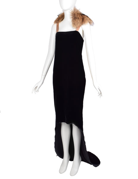 Lanvin Vintage AW 2004 by Alber Elbaz Marmot and Black Silk Velvet Bustle Trained Gown