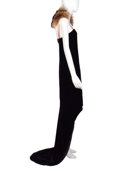 Lanvin Vintage AW 2004 by Alber Elbaz Marmot and Black Silk Velvet Bustle Trained Gown
