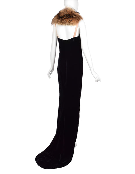 Lanvin Vintage AW 2004 by Alber Elbaz Marmot and Black Silk Velvet Bustle Trained Gown