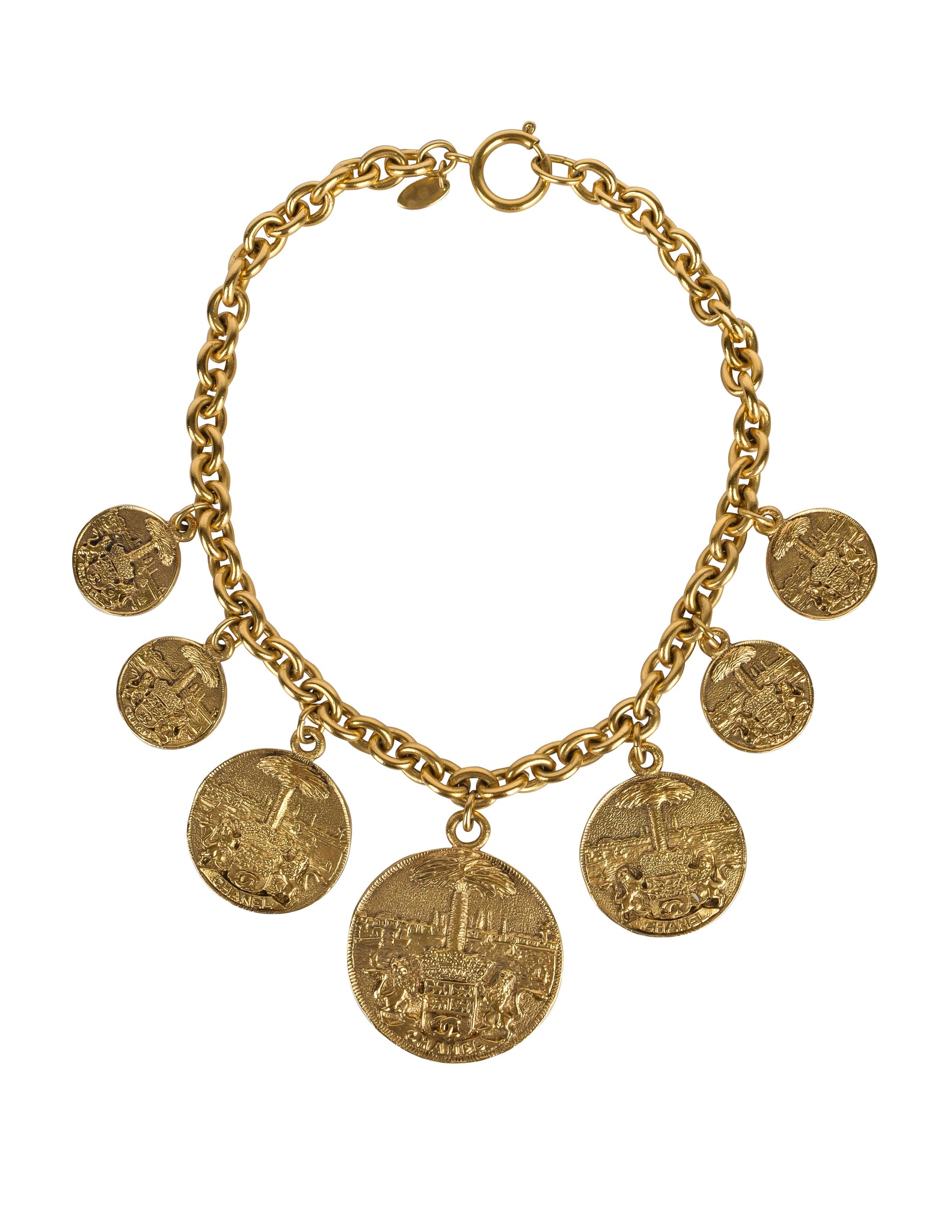 Chanel Vintage 1980s Brassy Gold Multi Medallion Chain Necklace