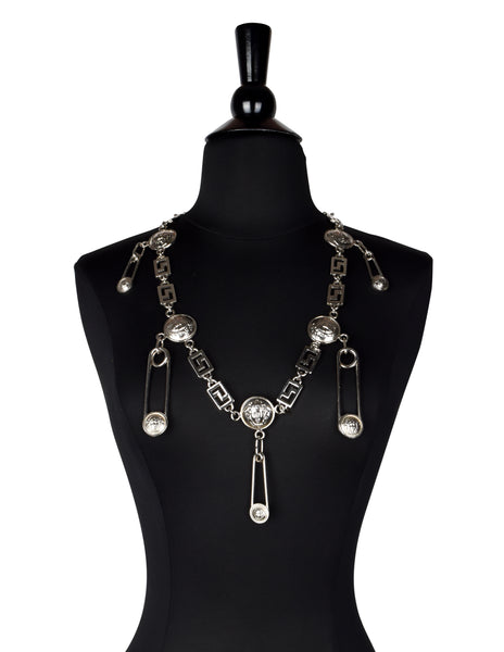 Versace Vintage 1990s Iconic Silver Medusa Safety Pin Chain Belt