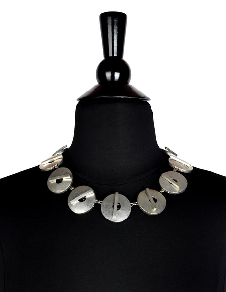 Krizia Vintage Matte Silver Toggle Disc Necklace
