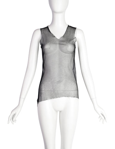 Maison Martin Margiela Vintage SS 1989 Black Distressed Mesh Tank Top