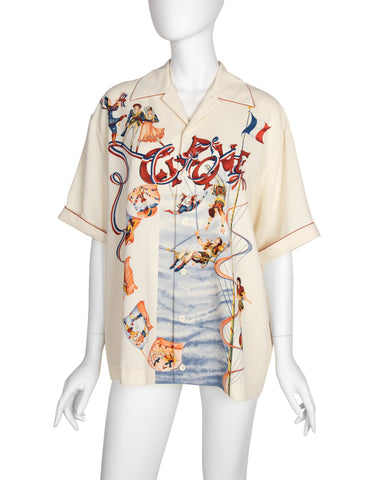 Matsuda Vintage Incredible Cirque Print Cream Mens Shirt