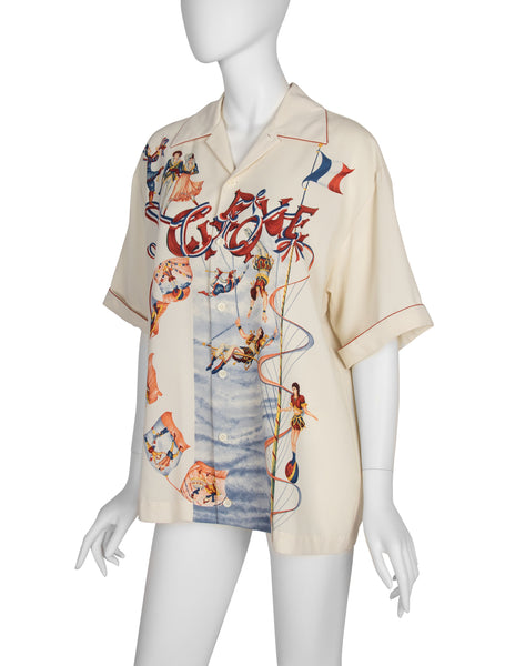Matsuda Vintage Incredible Cirque Print Cream Mens Shirt