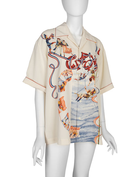 Matsuda Vintage Incredible Cirque Print Cream Mens Shirt