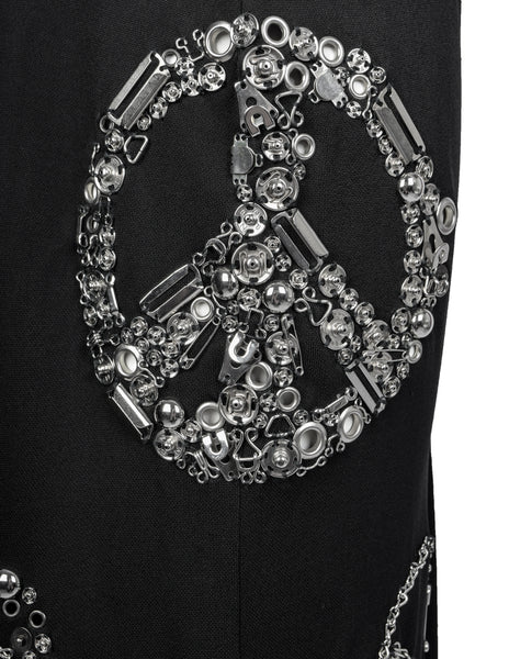 Moschino Couture! Vintage SS 1998 Black Silver Peace Love Hardware Embellished Wrap Dress