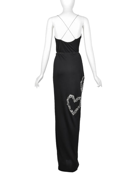 Moschino Couture! Vintage SS 1998 Black Silver Peace Love Hardware Embellished Wrap Dress