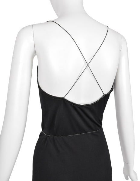 Moschino Couture! Vintage SS 1998 Black Silver Peace Love Hardware Embellished Wrap Dress