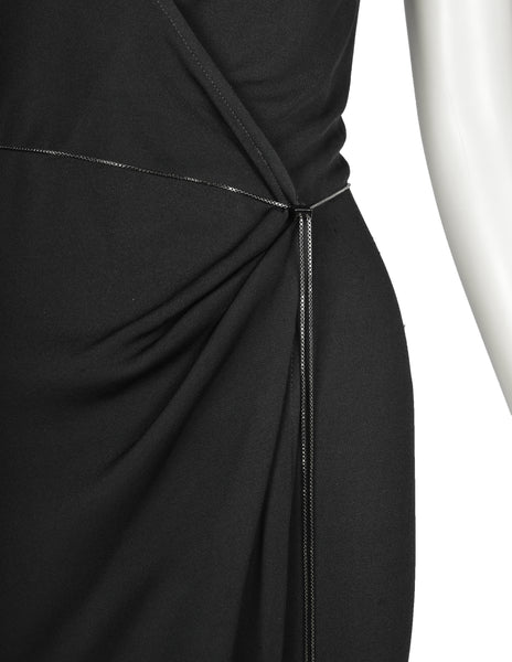 Moschino Couture! Vintage SS 1998 Black Silver Peace Love Hardware Embellished Wrap Dress