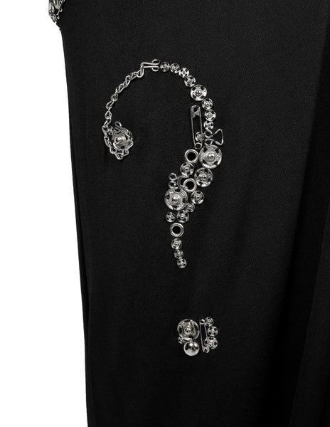 Moschino Couture! Vintage SS 1998 Black Silver Peace Love Hardware Embellished Wrap Dress