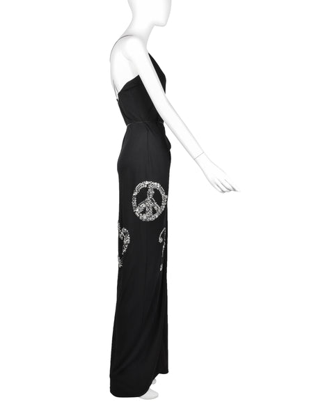 Moschino Couture! Vintage SS 1998 Black Silver Peace Love Hardware Embellished Wrap Dress