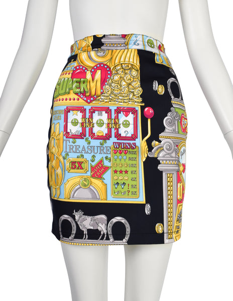 Moschino Vintage Multicolor Lucky Jackpot Casino Slot Machine Graphic Print Skirt