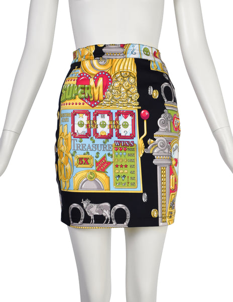 Moschino Vintage Multicolor Lucky Jackpot Casino Slot Machine Graphic Print Skirt