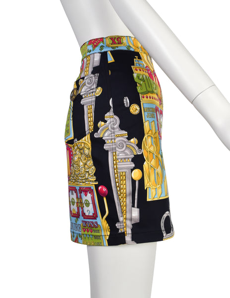 Moschino Vintage Multicolor Lucky Jackpot Casino Slot Machine Graphic Print Skirt