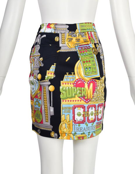 Moschino Vintage Multicolor Lucky Jackpot Casino Slot Machine Graphic Print Skirt