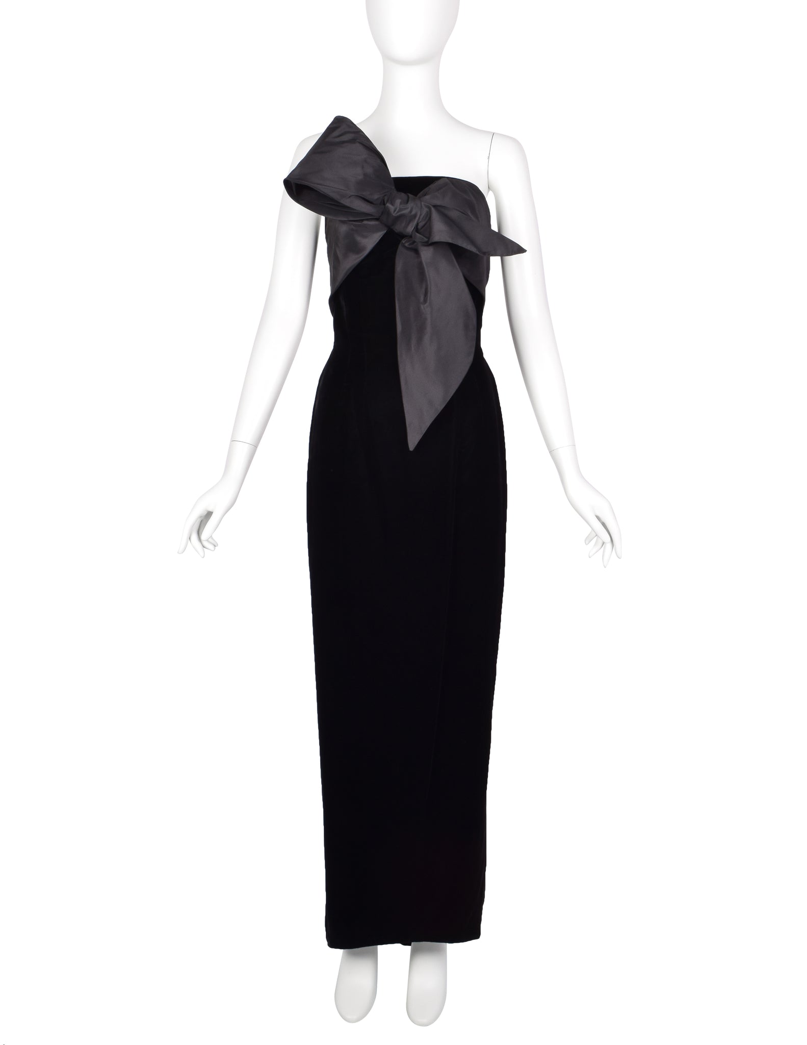Mr. Blackwell Vintage 1960s Custom Black Velvet Taffeta Bow Gown