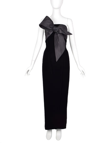 Mr. Blackwell Vintage 1960s Custom Black Velvet Taffeta Bow Gown