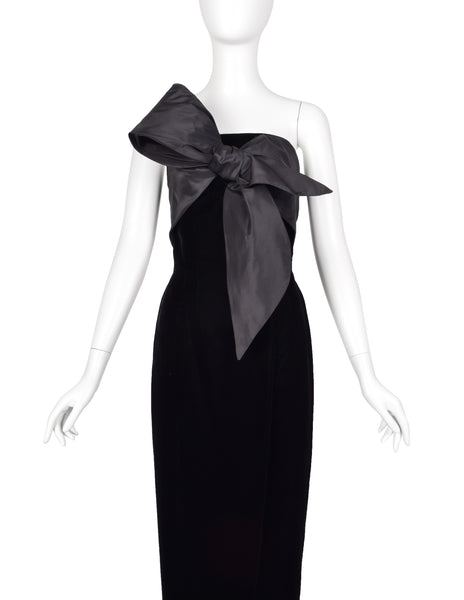 Mr. Blackwell Vintage 1960s Custom Black Velvet Taffeta Bow Gown