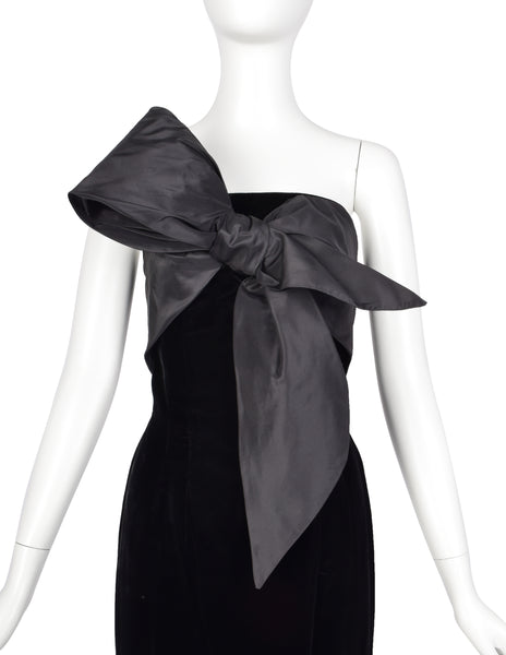 Mr. Blackwell Vintage 1960s Custom Black Velvet Taffeta Bow Gown