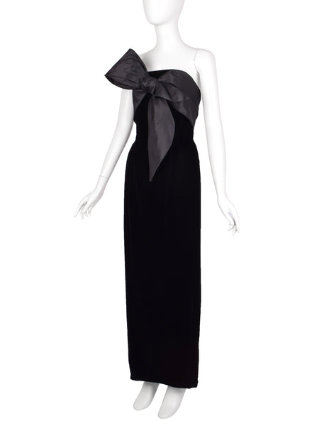 Mr. Blackwell Vintage 1960s Custom Black Velvet Taffeta Bow Gown