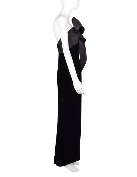 Mr. Blackwell Vintage 1960s Custom Black Velvet Taffeta Bow Gown