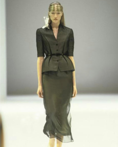 Thierry Mugler Vintage SS 1999 Green and Black Chiffon Tailored Skirt Suit
