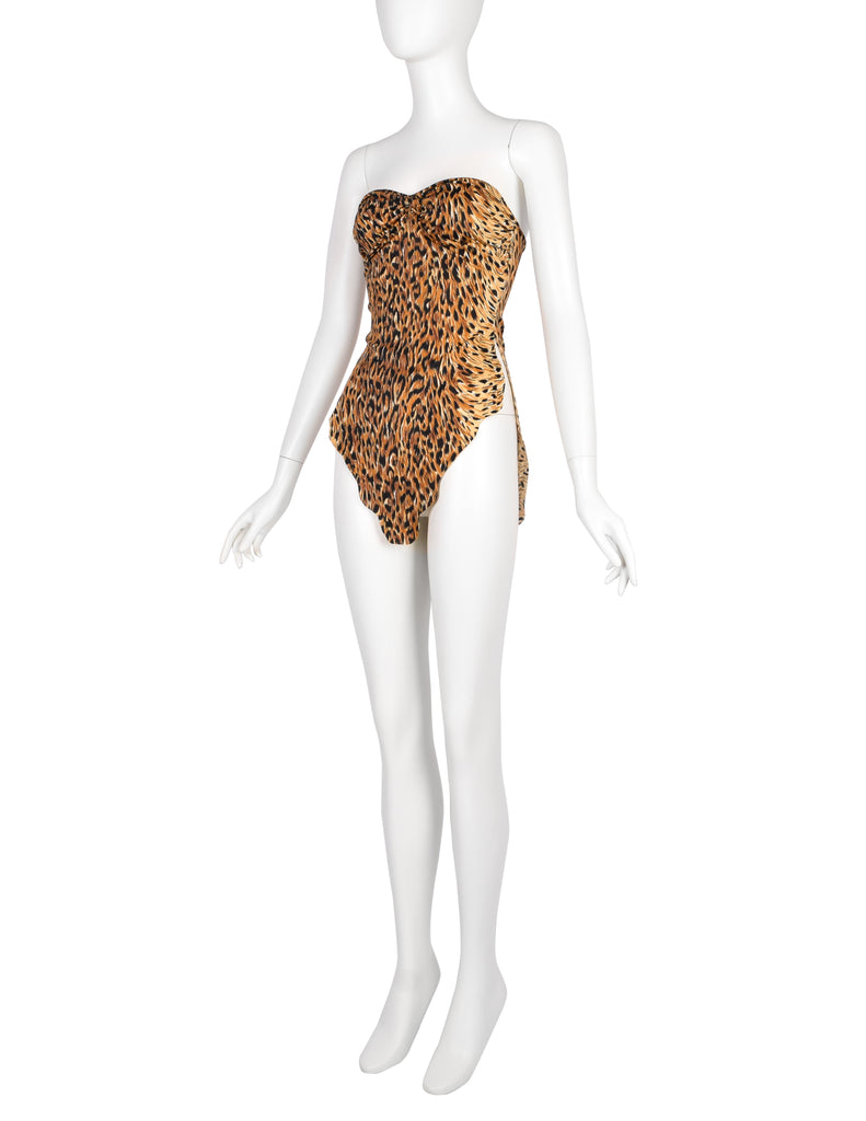 Norma Kamali OMO Vintage SS 1980 Savage Leopard Print Swim Dress and Amarcord Vintage Fashion