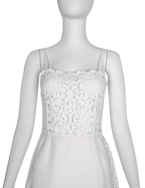 Oscar de la Renta Vintage 1980s White Sangallo Embroidered Dress