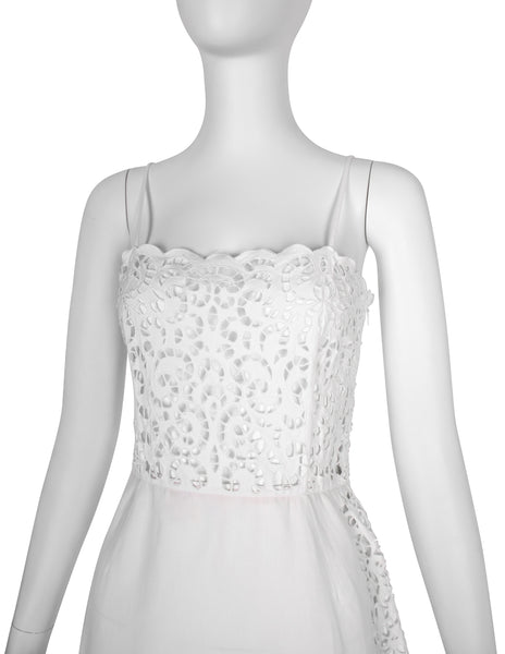 Oscar de la Renta Vintage 1980s White Sangallo Embroidered Dress