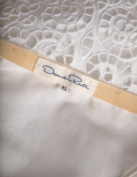 Oscar de la Renta Vintage 1980s White Sangallo Embroidered Dress