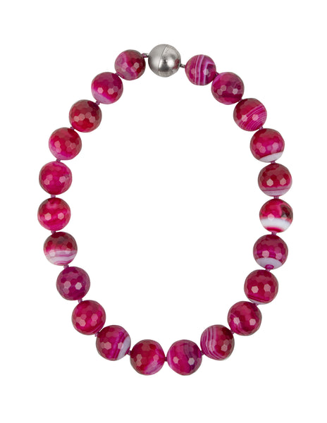 Vintage Fuchsia Striped Faceted Agate Beaded Necklace