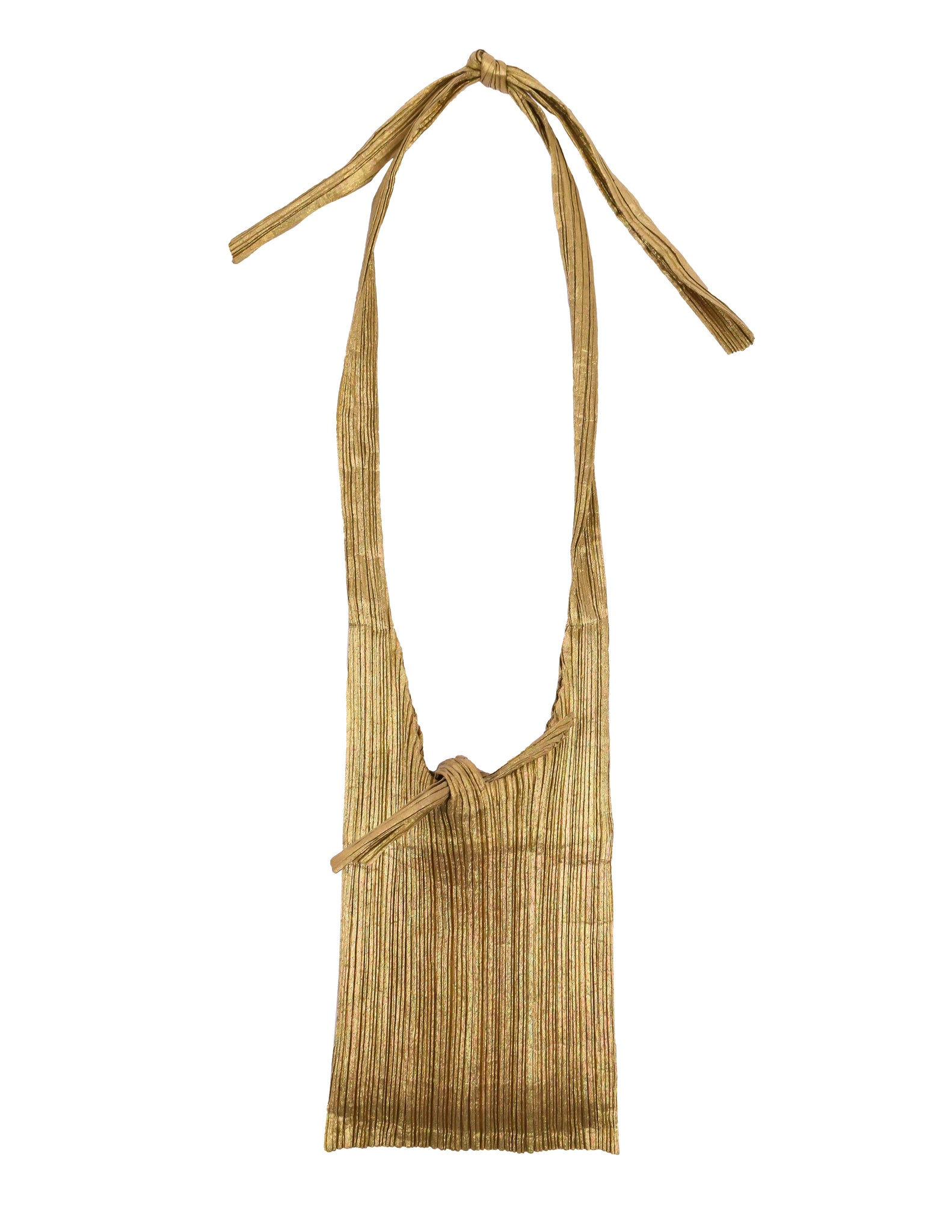 Pleats Please Vintage Metallic Gold Pleated Crossbody Satchel
