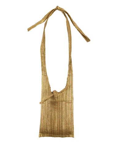 Pleats Please Vintage Metallic Gold Pleated Crossbody Satchel