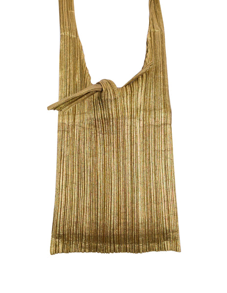 Pleats Please Vintage Metallic Gold Pleated Crossbody Satchel