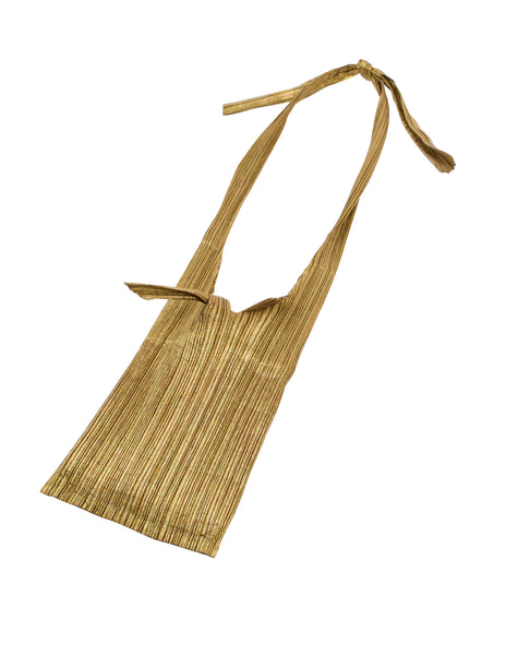 Pleats Please Vintage Metallic Gold Pleated Crossbody Satchel