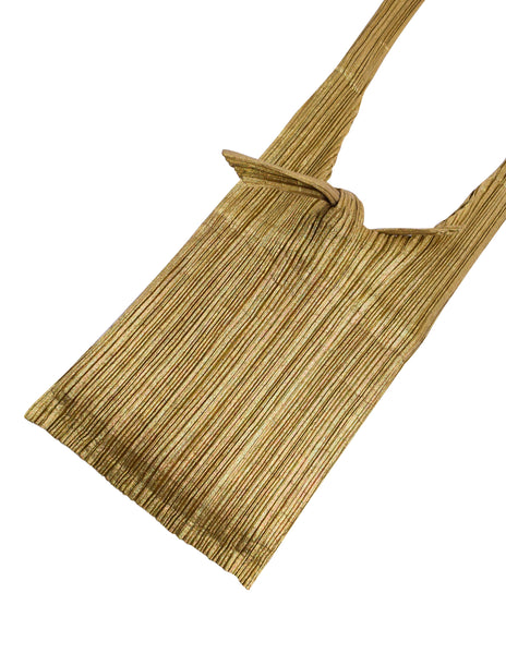 Pleats Please Vintage Metallic Gold Pleated Crossbody Satchel