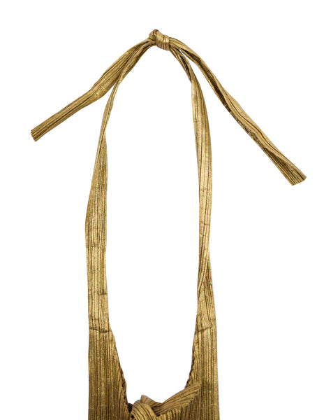 Pleats Please Vintage Metallic Gold Pleated Crossbody Satchel