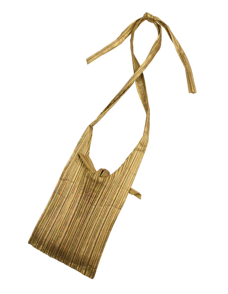 Pleats Please Vintage Metallic Gold Pleated Crossbody Satchel