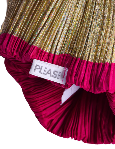 Pleats Please Vintage Metallic Gold Pleated Crossbody Satchel