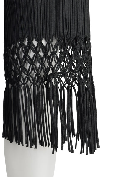 Pleats Please by Issey Miyake Vintage Black Pleated Cropped Macrame Fringe Capri Pants