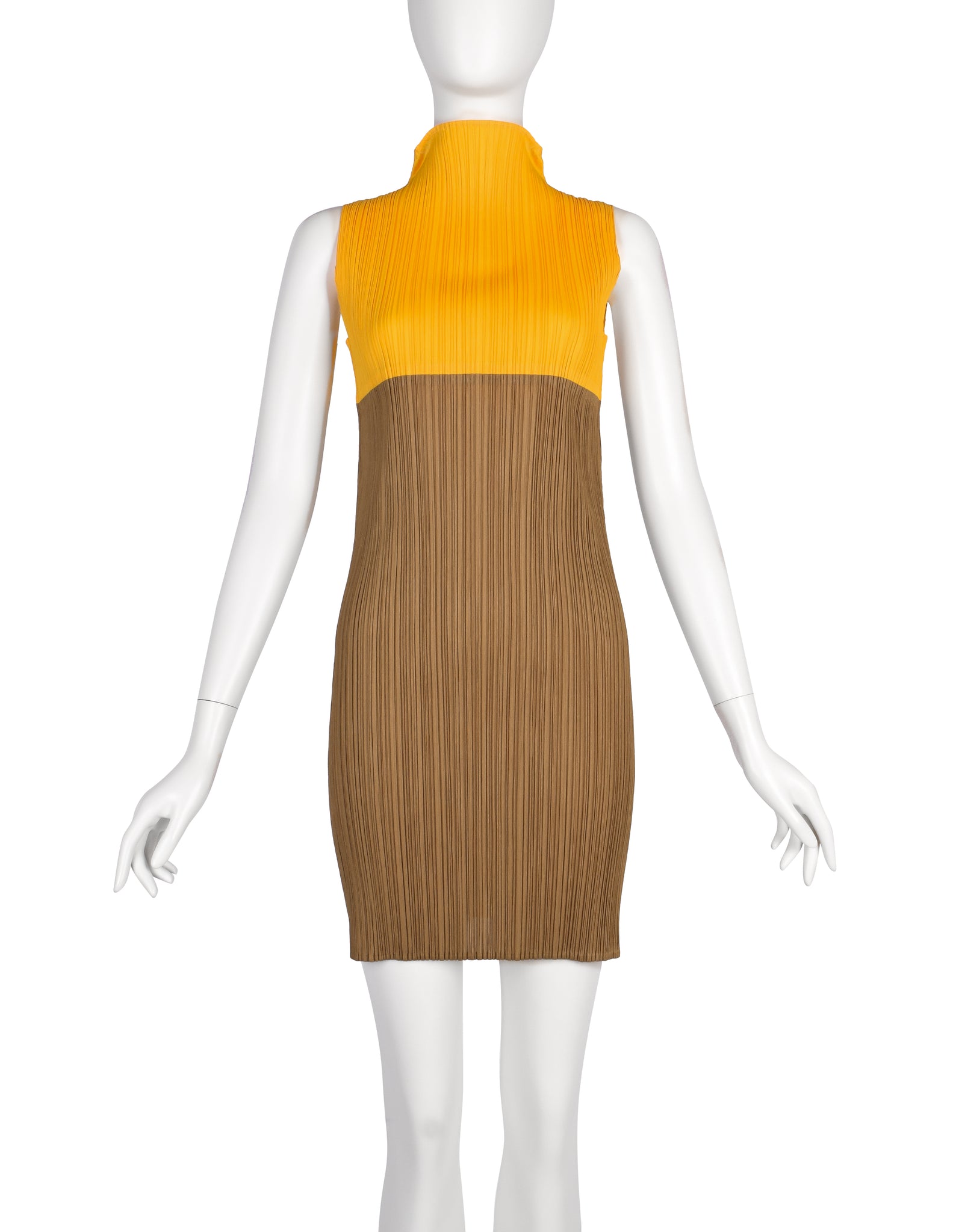 Pleats Please Vintage Pleated Split Color Mini Dress