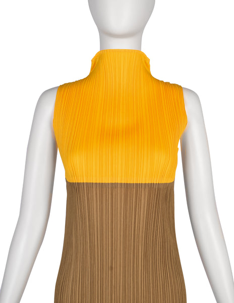 Pleats Please Vintage Pleated Split Color Mini Dress