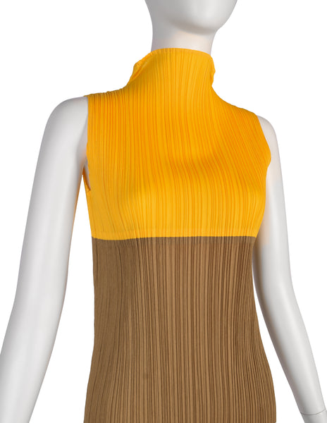 Pleats Please Vintage Pleated Split Color Mini Dress